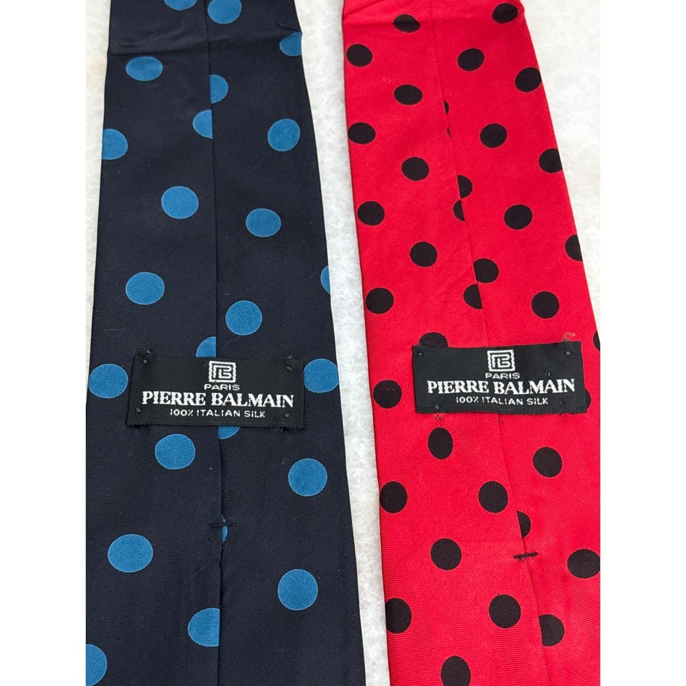 Pierre Balmain Polka Dot Silk Ties Set of 2 Red & Blue Italian Designer Neckties - Picture 2 of 8